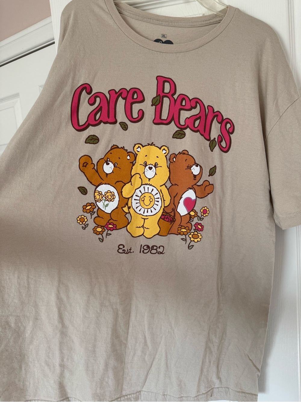 Care Bears Beige Tee with Pink Logo and Multicolor Bears